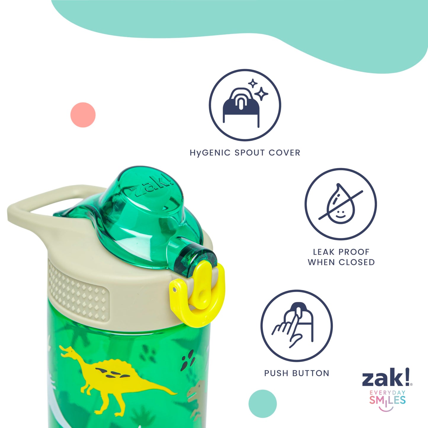 Zak Designs Jurassic World Dominion Movie Sage Kids Water Bottle For School or Travel, 16oz Durable Plastic Water Bottle With Straw, Handle, and Leak-Proof, Pop-Up Spout Cover, 2-Pack Set