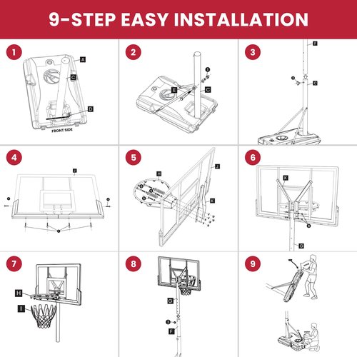Feelwin Basketball Hoop with Adjustable Height Portable Basketball Goal System for Outdoor Indoor Use 45 inches Heavy-Duty Steel Frame Backboard for Youth and Adults