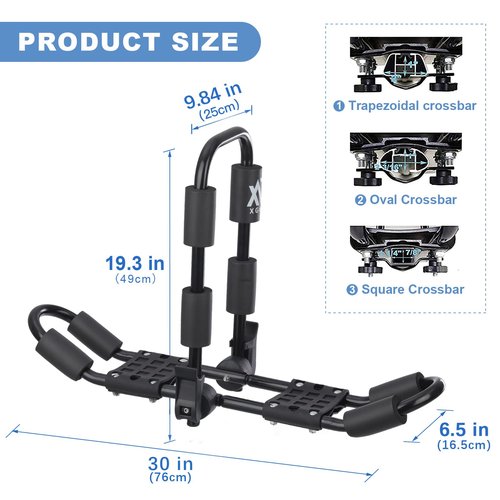 XGeek Kayak Roof Rack 4-in-1 for Kayak, Surfboard, Canoe and Ski Board Rooftop Mount Carrier Folding Adjustable Bilateral J-Style Rack on SUV, Car and Truck