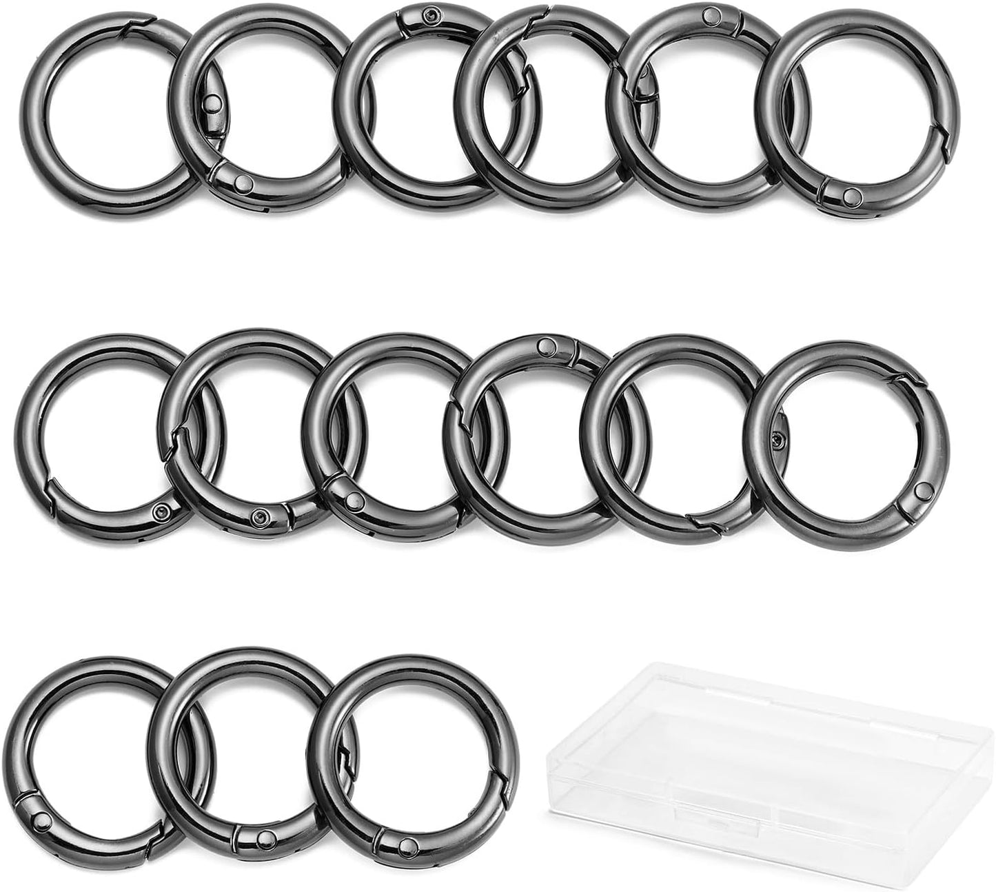 15pcs Trigger Spring O Rings Round,Metal Keychain Ring Round Carabiner Clips for Keyrings Buckle, Bags,Purses