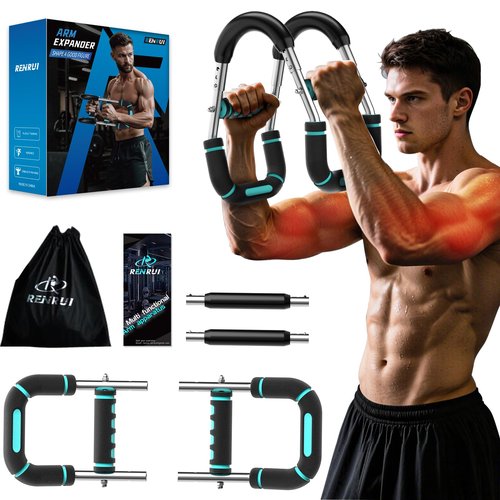 RENRUI Twister Arm Trainer, Adjustable 5 Resistance Levels (40-130 lbs) Chest & Arm Workout Equipment for Men & Women, Ergonomic Home Gym Strength Trainer with Anti-Slip Handles & Carry Bag (Blue)