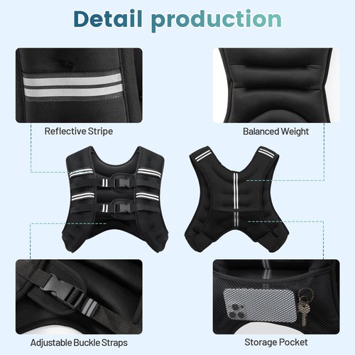Cavry Weighted Vest, 8lb/12lb/16lb/20lb/25lb/30lb Weight Vest with Two Adjustment Straps for Men Women, Body Weight Vests Adjustable with Reflective Stripe for Strength Training, Running, Training Workout, Jogging, Walking-20LB