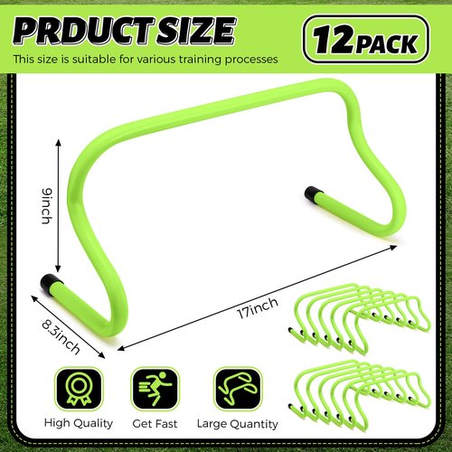 Wettarn 12 Pcs 9" Speed Training Agility Hurdles for Athletes Reliable Training Hurdle Plyometric All Purpose Practice Equipment for Soccer Basketball Football(Green)