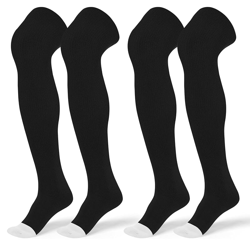Two Pair Over-the-Knee Soccer Football Baseball Socks - Black, Large