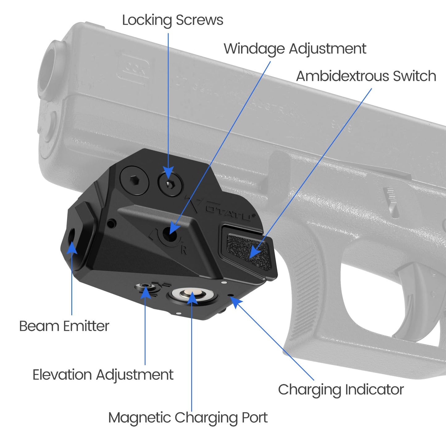 Votatu H6L-G Ultra Compact Laser Sight for Pistol Handgun, Rechargeable Sub-Compact for Taurus G2C, G3C, 1913 Picatinny, Sig P320, Beretta 90two, S&W 99 and S&W TSW