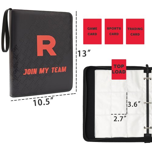 Trading Card Binder 9-Pocket with Handle, Red and Black, Join My Team Design 900 Pockets (Black, 900)