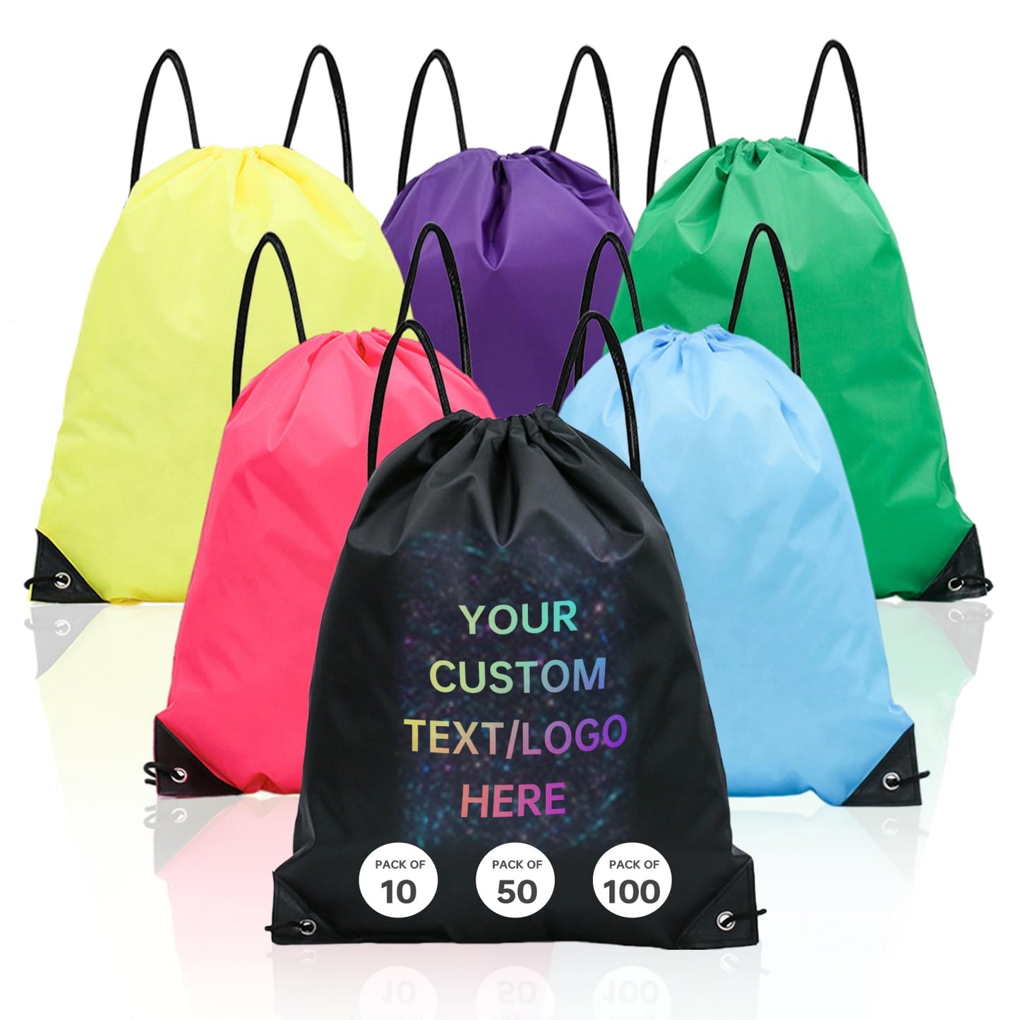 JEOHLORY Custom Drawstring Backpacks bags 10/50/100/200Pack,Promotional Items With Your Logo, bulk personalized Logo Text,Great for Travelling, Gym and for Everyday Use