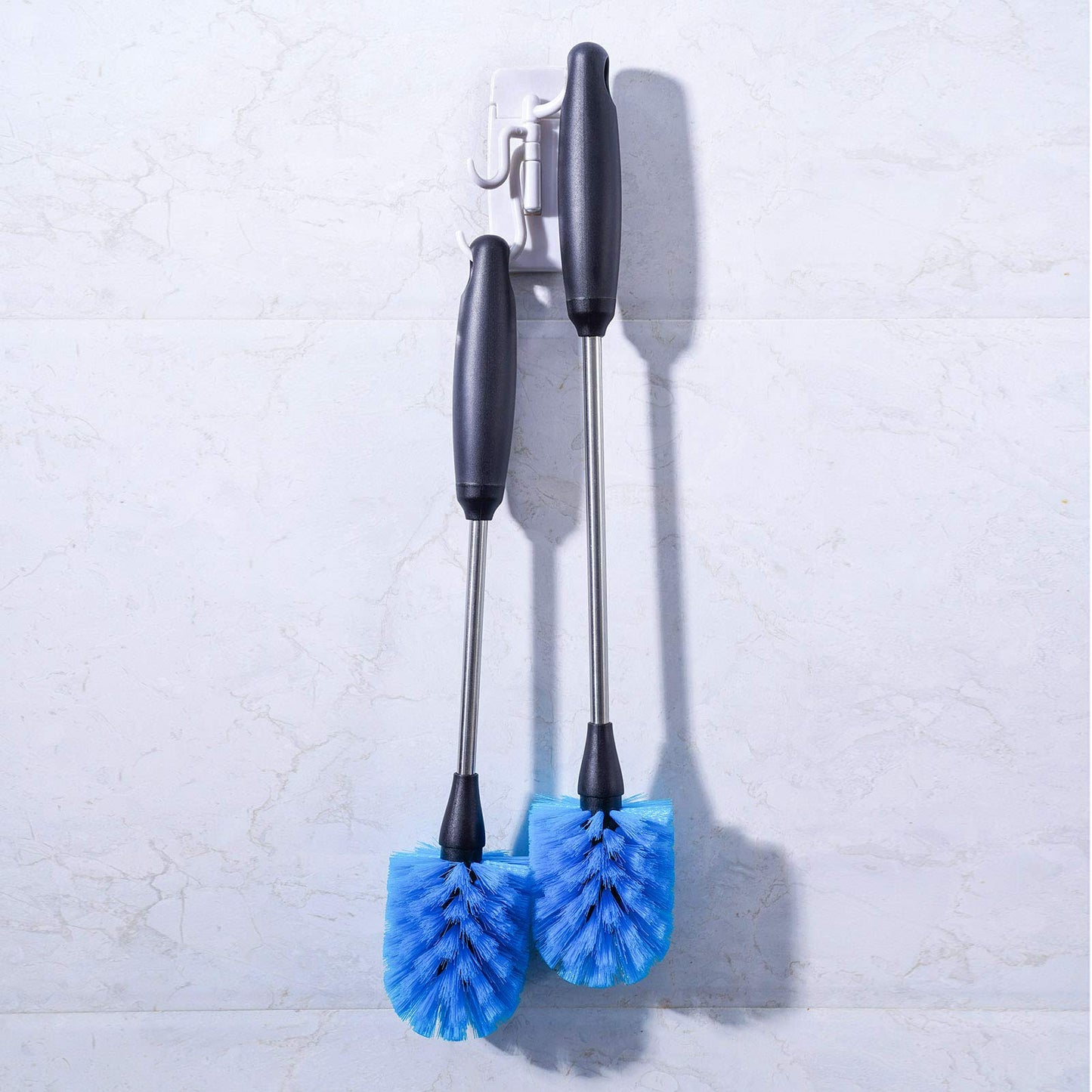 MOSOLAN Stainless Steel Bottle Brush with Replaceable Head, 2 Pack Long Handle Scrubbing Brush for Water Bottles, Glasswares, Mugs, Flasks, Tumblers, Vases, and Kitchen Sink, Blue, 15 in