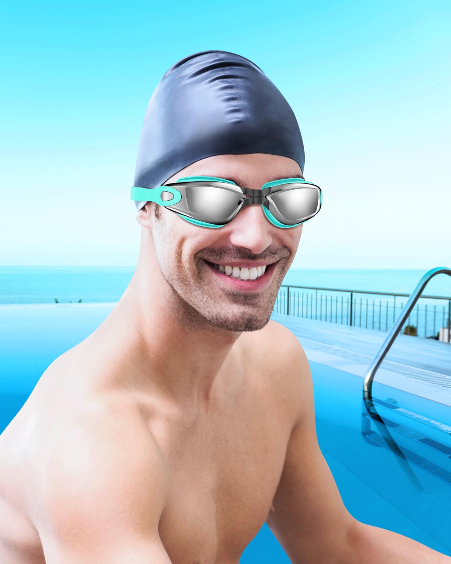 Aegend Swim Goggles, 2 Pack Swimming Goggles No Leaking Adult Men Women Youth, Raspberry-red White & Light-blue Silver