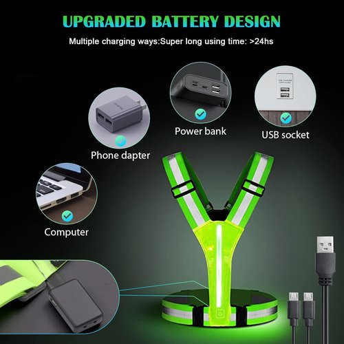 LED Reflective Vest Running Gear, Lights Up Vest Rechargeable, High Visibility Reflective Running Gear for Night Walking Cycling Jogging