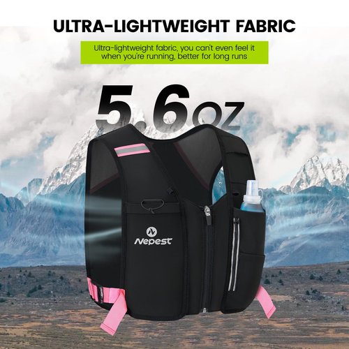 Nepest Running Vest for Women, Hydration Vest with 500ml Soft Flask, Reflective Vest for Cycling, 5.6oz Ultra-Thin Mesh Fabric, Pink