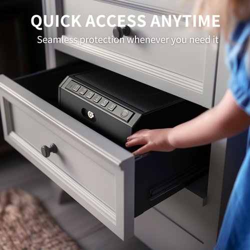 ADIMO Fingerprint Handgun Safe for Quick and Quiet Access, ADIMO Biometric Gun Lock Box with LED Light, Keypad Entry, Dual Key Backup, Ideal for Nightstand, Closet, or Desk Storage
