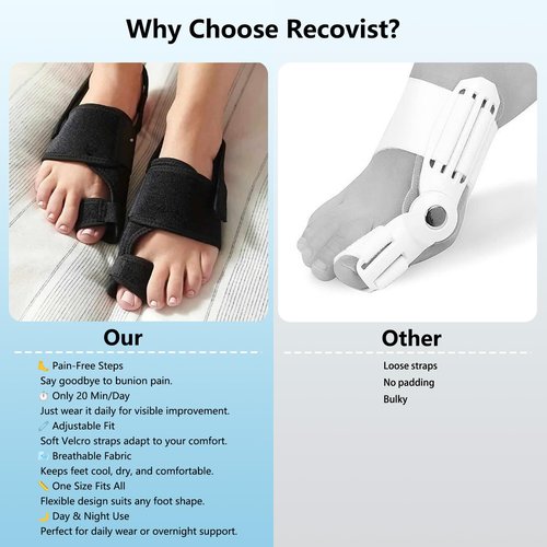 Deedlite Recovist Bunion Brace for Women & Men, Bunion Corrector Big Toe Straightener, Reduce Pain Correct Toe Alignment for Left & Right Foot (A, Black, 1 Pair)