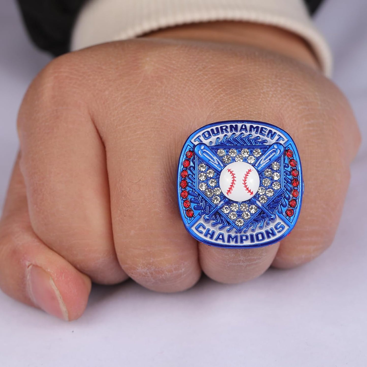 2 pcs, 12 pcs Pack Baseball Tournament Blue Championship Ring Trophy on Side Size 9