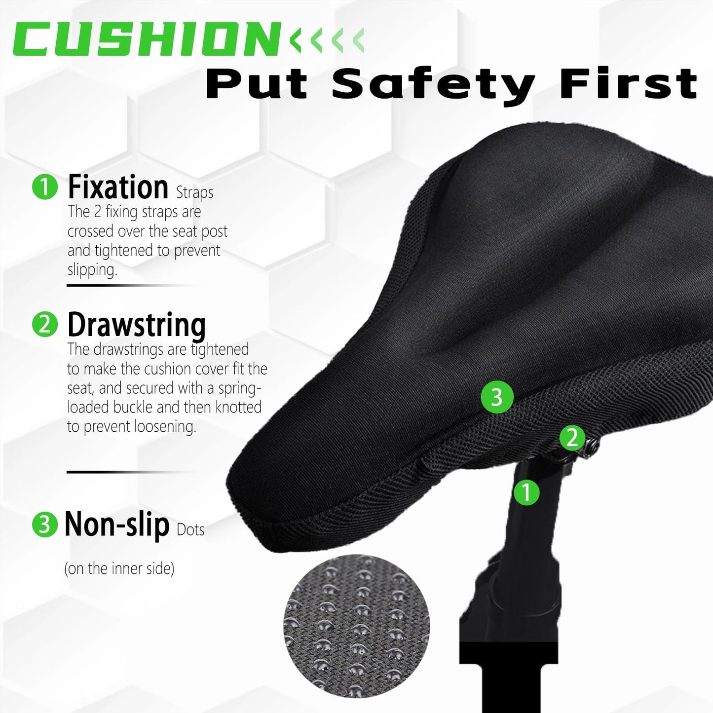 POEWVUF Universal Gel Bicycle Seat Cover, Comfortable Padded Cushion for Indoor Outdoor Cycling, Mountain Road Bikes, Peloton, Exercise (11inch*10inch)