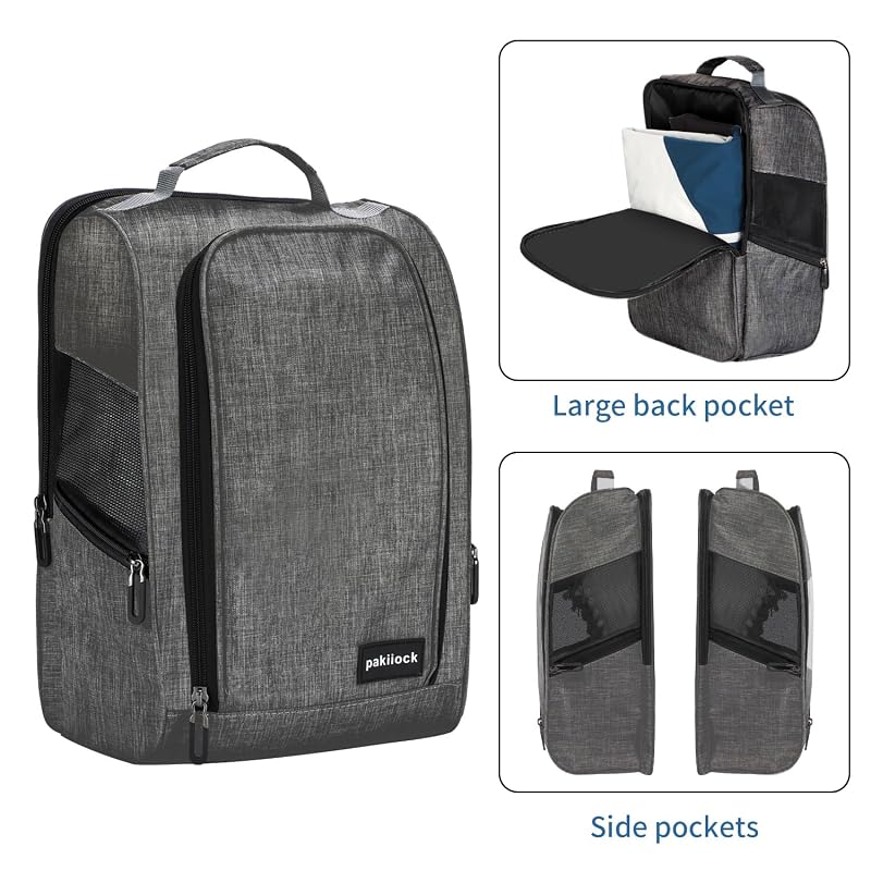 Golf Shoe Bag with Mesh Ventilation, 14x9.5x6.5 inch, 3 Pockets - Black (Variation: black)