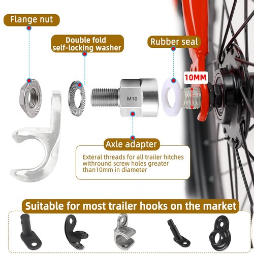 Universal Bicycle Trailer Axle Adapter for M10x1.0/3/8" x26/M5 Solid Axles - Heavy-Duty 304 Stainless Steel Coupler with Anti-Lock Design（M10 x 1.0 Solid axle）