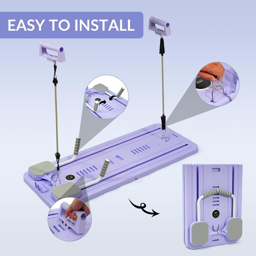 Fitvids Pilates Board, 5 in 1 Foldable Pilates Reformer Set for Ab Training，Multi-Purpose Filates Equipment for Home, Purple
