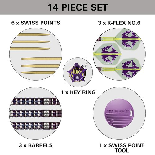 TARGET Luke Littler World Champion Steel Tip Swiss Point Darts, 90% Tungsten Darts Set, 23G | The Nuke 2025 Special Edition K-Flex, Key Ring, Spare SLK Swiss Points and Premium Tool Included
