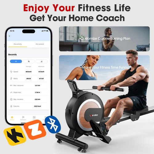 WENOKER Rowing Machine, Magnetic Rowing Machine for Home, Upgraded 32-Levels Quiet Resistance with Smart Electronic Knob, 350 LBS Weight Capacity, Compact Rower Machine Easy Assembly, App Supported