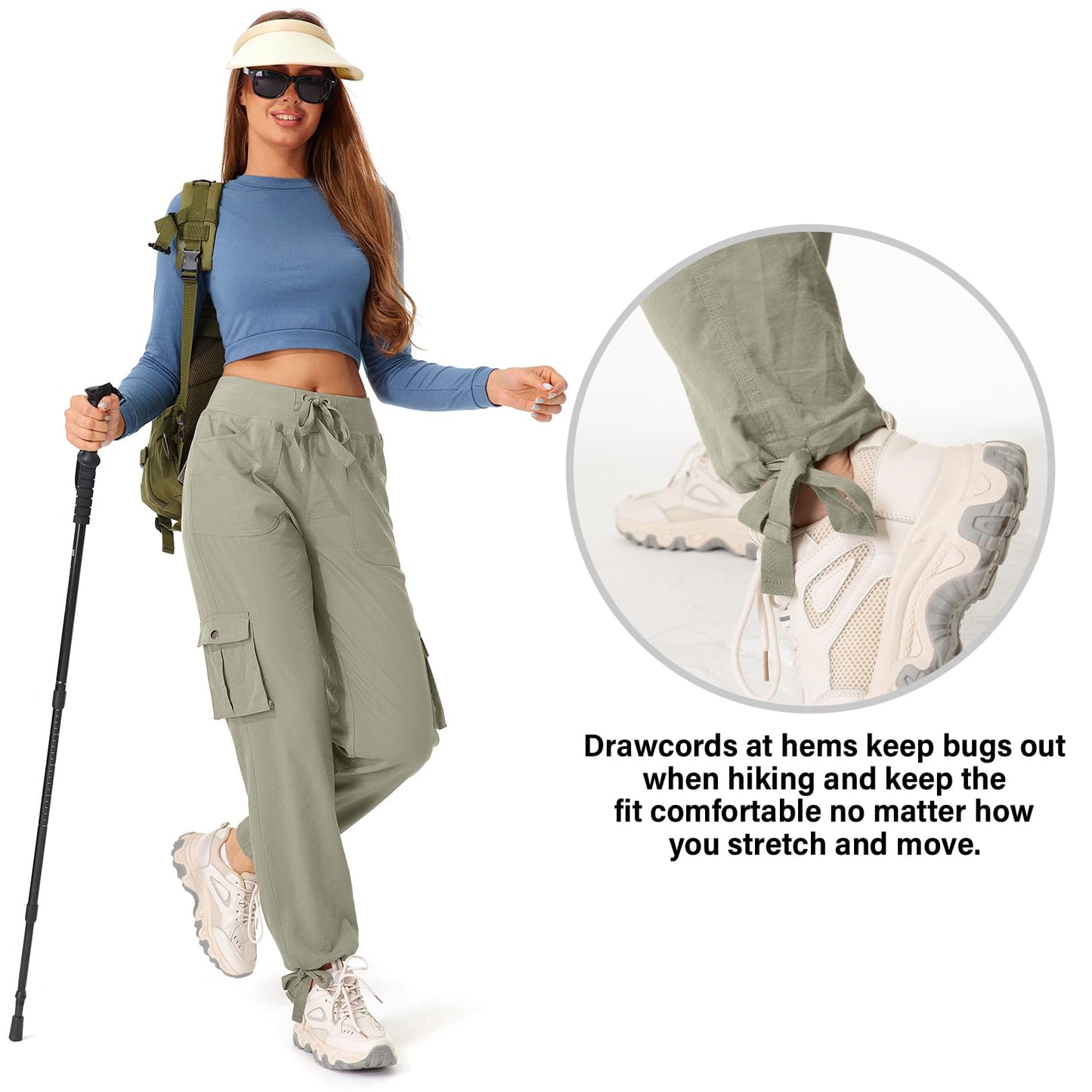Toomett Cargo Pants Women Lightweight Quick Dry UPF 50 Travel Golf Safari Hiking Pants Joggers,6609,Light Green,XL