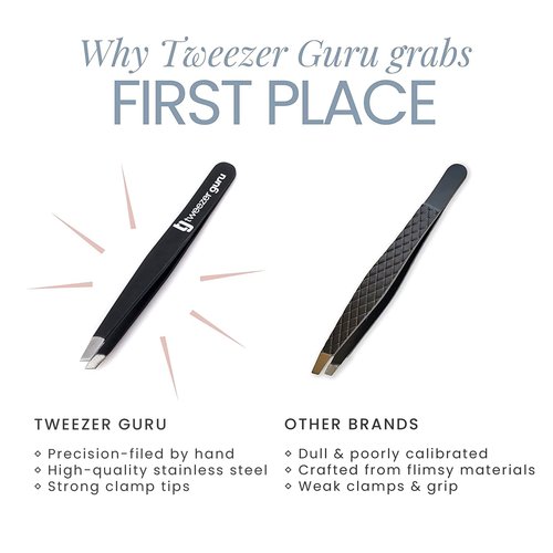 Tweezer Guru Tweezers for Women Facial Hair & Men – Precision Slant-Pointed Eyebrow Tweezer for Ingrown Hair, Blackhead & Splinter Removal (Black)