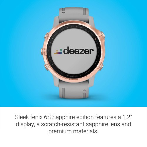 Garmin Fenix 6S Sapphire, Premium Multisport GPS Watch, Smaller-Sized, features Mapping, Music, Grade-Adjusted Pace Guidance and Pulse Ox Sensors, Rose Gold with Gray Band (Renewed)