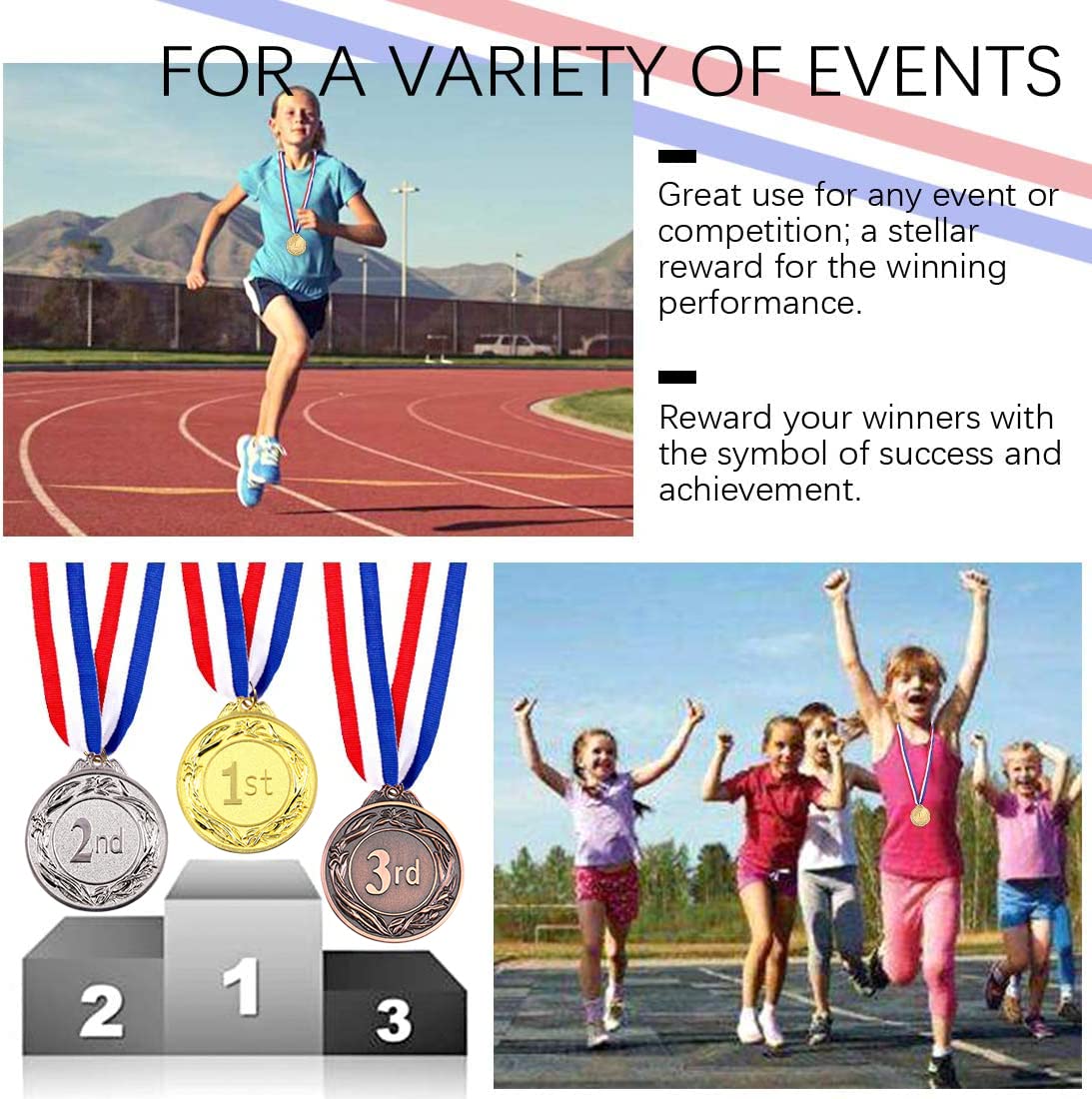 Swpeet 3PCS Metal Award Medals with Neck Ribbon, Olympic Style Winner Medals Gold Silver Brone Medals 1st 2nd 3rd Place Medals for Sports, Competitions, Party