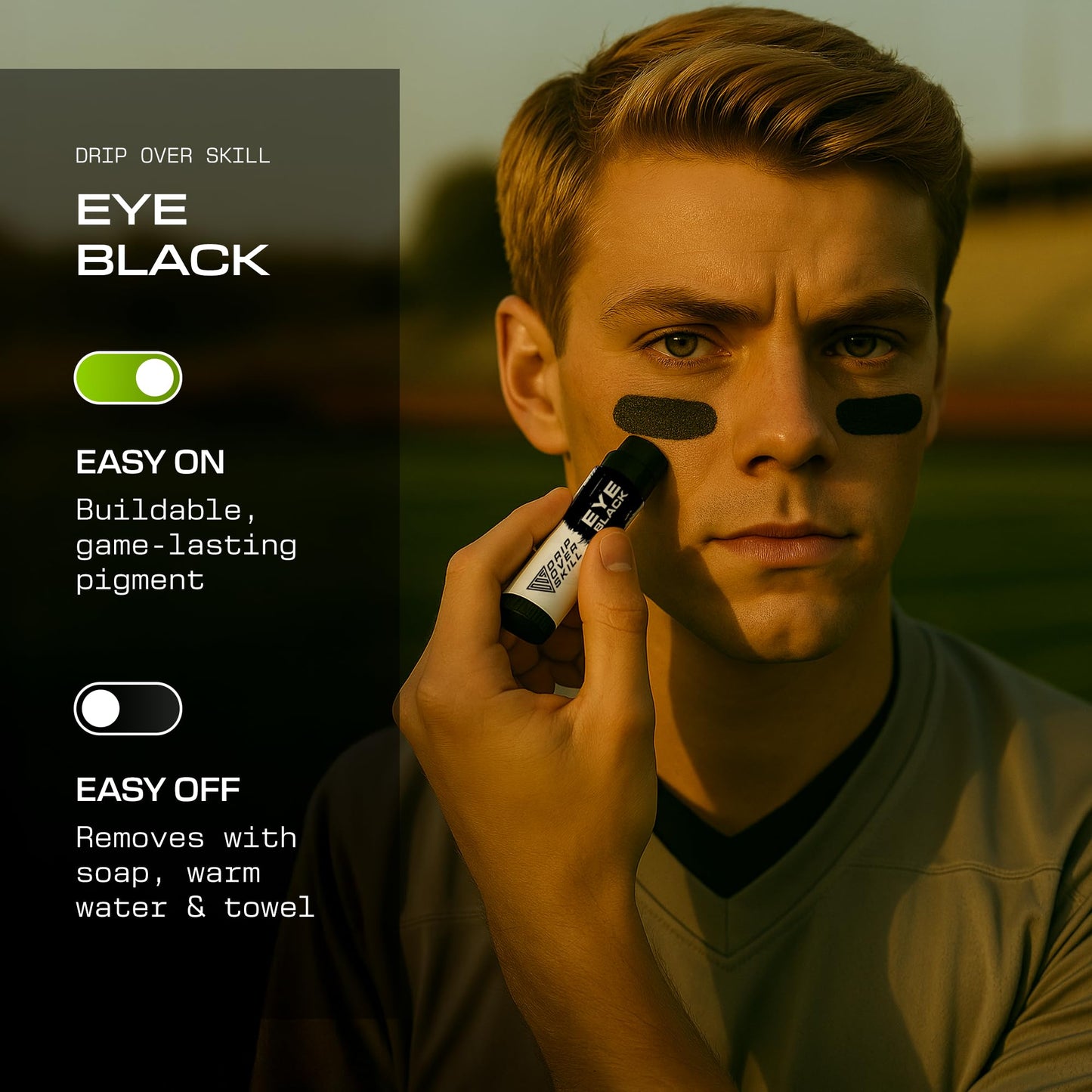 Eye Black by DRIP Over Skill, Made with Natural Ingredients, Dermotologist-Tested Sports Face Paint Stick, Sweat Resistant, Clean Eye Black Football, Baseball, Softball, Lacrosse
