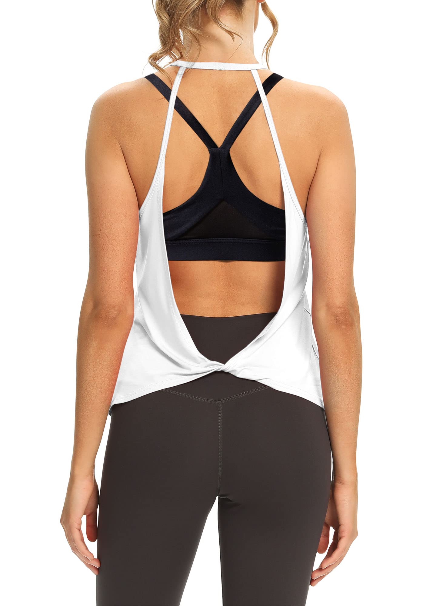 Mippo Womens Open Back Sleeveless Halter Neck Activewear Tank Tops for Workout Gym Sports Running Pilates Hiking Loose Fit White M