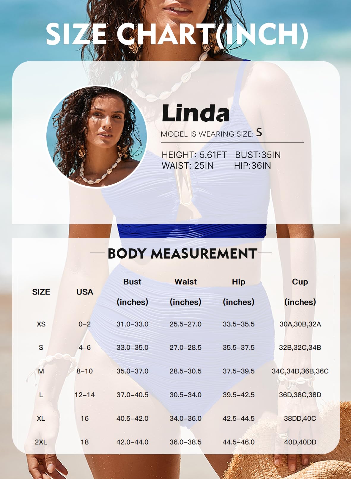 Herseas 2 Piece Popular Bikini Sets U-Wire Cutout Padded Supportive Swimsuit High Waisted 2026 Summer Beach Fashion Bathing Suits Vintage Holiday Outfits Bright Blue XX-Large