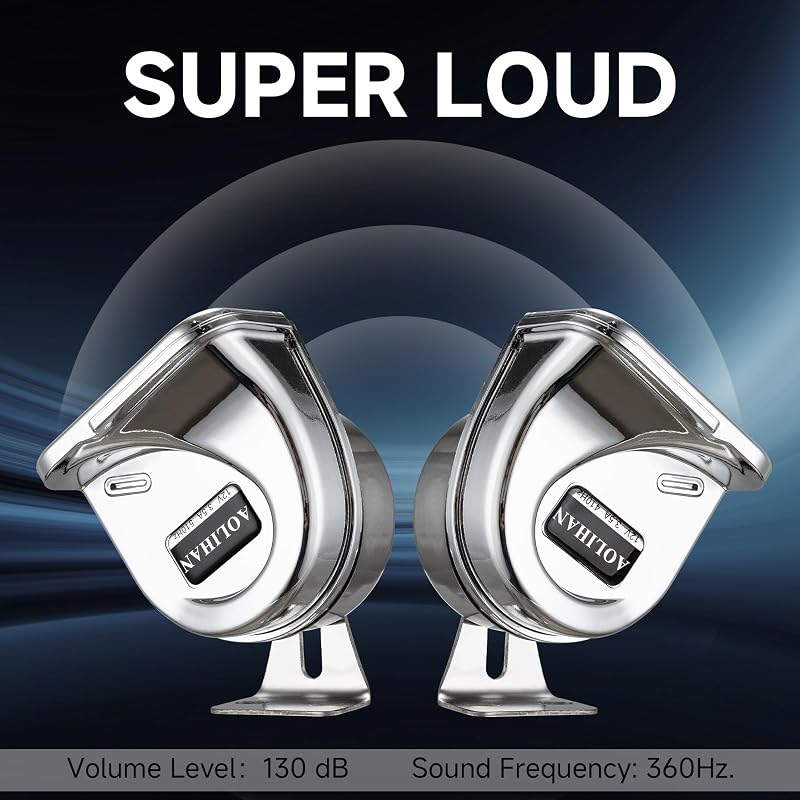 Stainless Steel Snail Horn Boat & Motorcycle 12V Dual Trumpet Horns - Silver (2pcs)