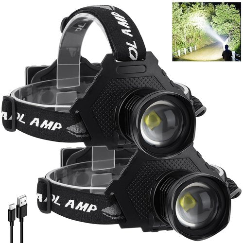 QOPOYU Rechargeable Headlamp, 3000 Lumens Head Lamps Led Rechargeable Headlights with 10 Modes, 90° Adjustable Bright Headlamps for Adults, IPX7 Waterproof Head Lights for Fishing Camping