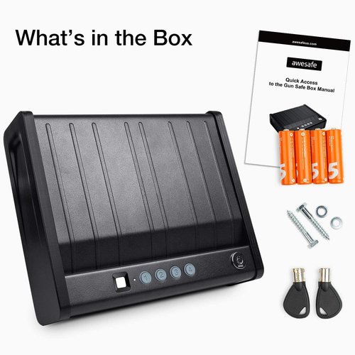 awesafe Gun Safe, Updated Biometric Gun Safes for Pistols, Quick Access Pistol Safe Fingerprint Handgun Safe with Keys and Keypad, Beside Gun Lock Box for Home (Biometric Fingerprint Lock)