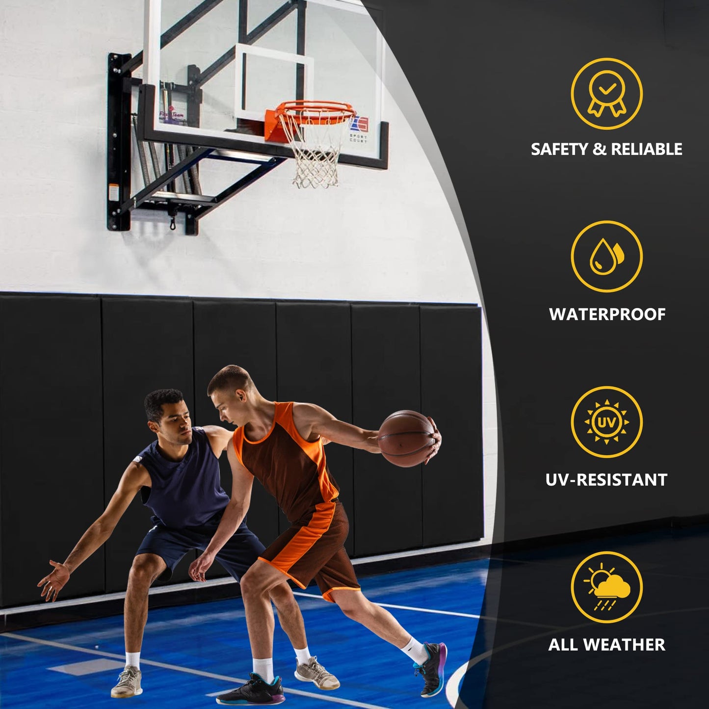 Gym Wall Padding, Basketball Court Wall Protector, Removable 2" Thick High-Density Protective Pads for Wall-Mounted Basketball Hoop, Garage, Basement, High Elasticity & Tear-Resistant, 60" Lx20 W