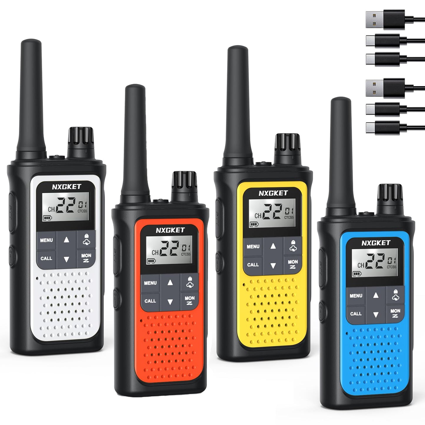 NXGKET Walkie Talkies for Adults Long Rang NOAA Weather Alerts, Rechargeable Walkie Talkies 2 Way Radio 22 FRS Channel with 1800mAh Li-ion Battery USB-C Cable Outdoor Cruises Camping, 4 Pack