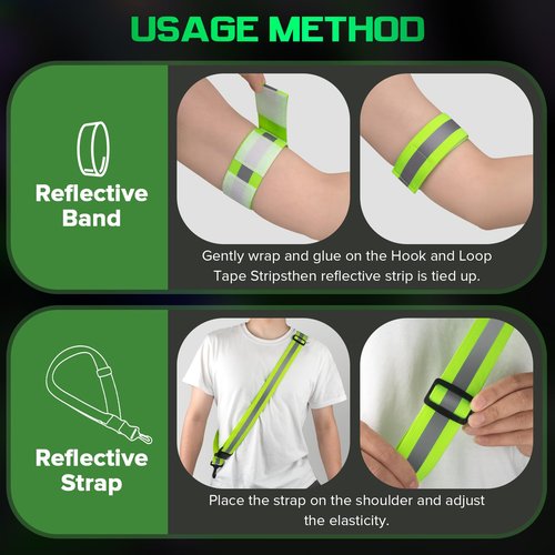 Reflective Sash for Walking at Night, High Visibility Reflective Running Gear Night Walking Safety Gear for Men Women Kids, Reflective Sash with 2 Pcs Reflective Armbands for Running Walking (Green)