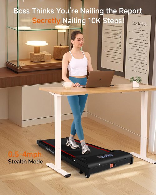 Hartwares Walking Pad Under Desk Treadmill for Home 2 in 1 Portable Treadmill with Remote Control, 2.5HP Brushless Motorized Running Jogging Machine, Compact Design 265 Lbs Capacity