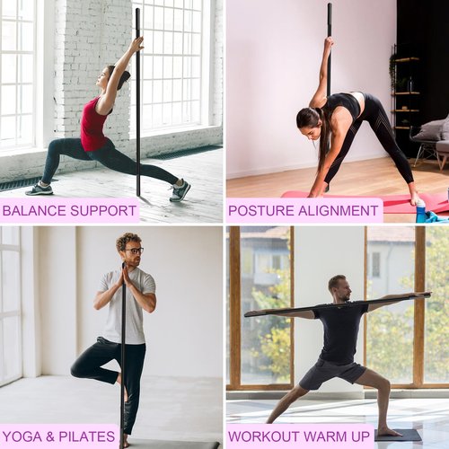 CROWATTS 5ft Yoga Stick - Sturdy Steel Adjustable Stretching Stick for Mobility, Flexibility & Balance | Non-Slip Ends & Foam Handles | Exercise Pole for Fitness, Physical Therapy, Posture Correction