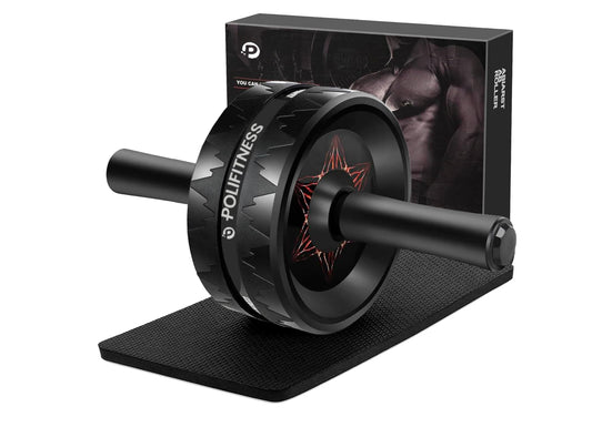 *POLIFITNESS* Ab Roller Wheel, Abs & Core Workout Equipment for Full-body Strength Training – Home Gym Exercise Wheel for Men and Women with Knee Pad Accessories