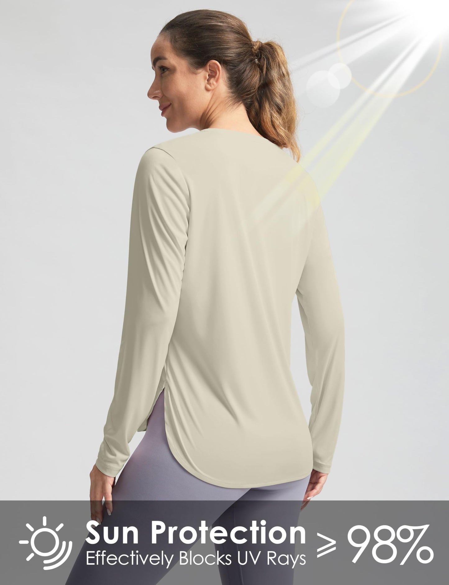 Women's Sun Shirts UPF 50+ Long Sleeve UV Protection Shirt Lightweight Quick Dry Workout Hiking Tops for Women(Oatmeal,M)