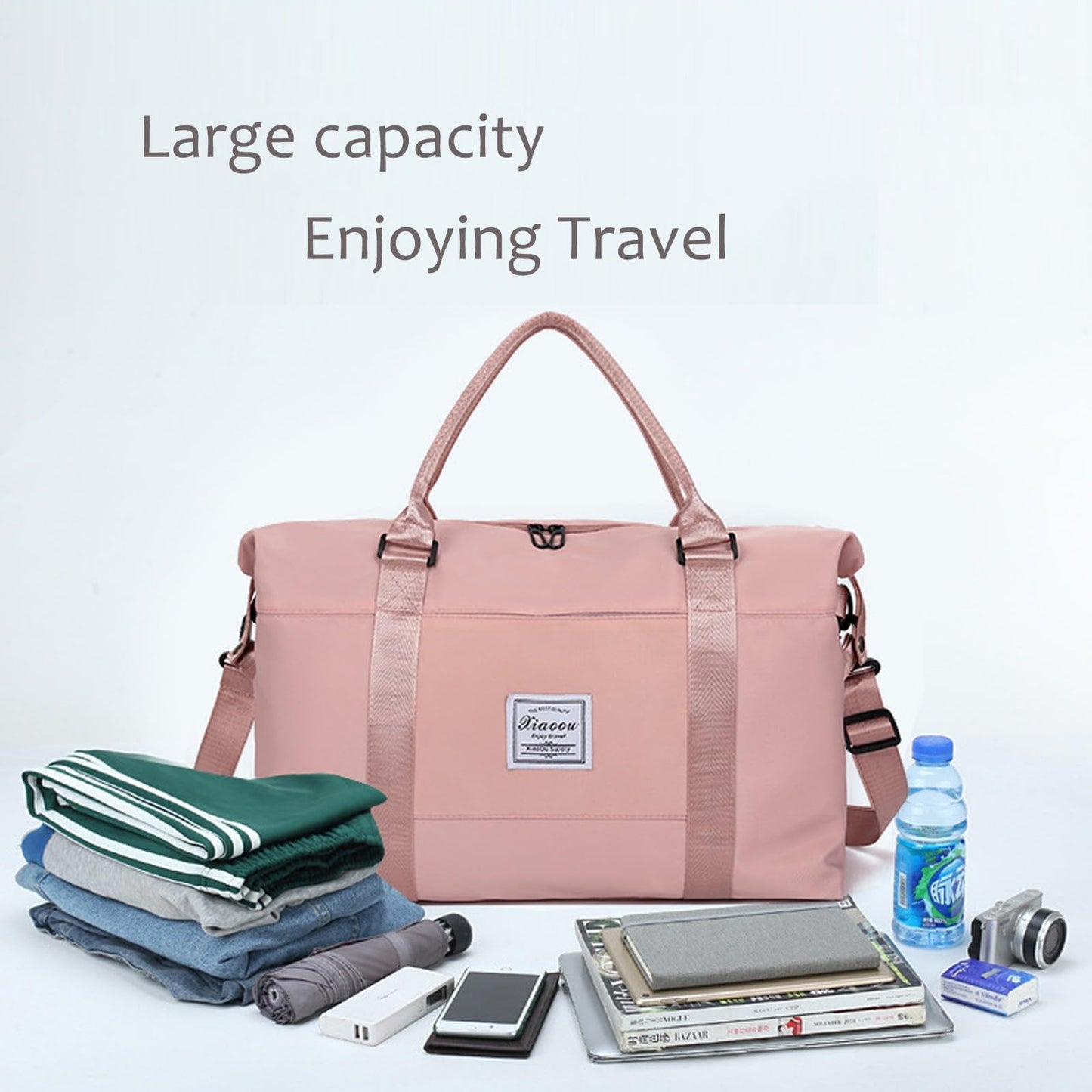 KARRESLY Travel Duffel Bag for Women,Shoulder Weekender Overnight Bag Sports Gym Tote Bag,Waterproof(Light Blue) free size