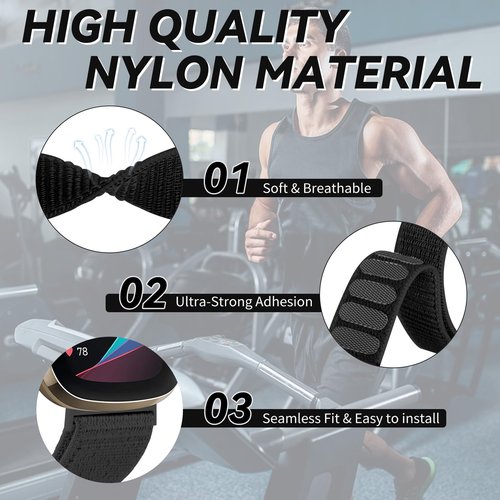 Chinber Nylon Sport Ankle/Arm Band Compatible with Fitbit Versa 4/3/Sense 2 Bands, Elastic Nylon Braided Arm Strap Replacement Wristband for Women Men