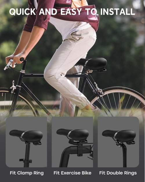 Bicycle Seat, Wide Bike Seat for Men Women, Comfort Wide Bike Saddle Replacement Memory Foam Padded Soft Bike Seat Cushion Compatible with Peloton, Mountain, City Bikes, Indoor Exercise Bikes (Gray-L)