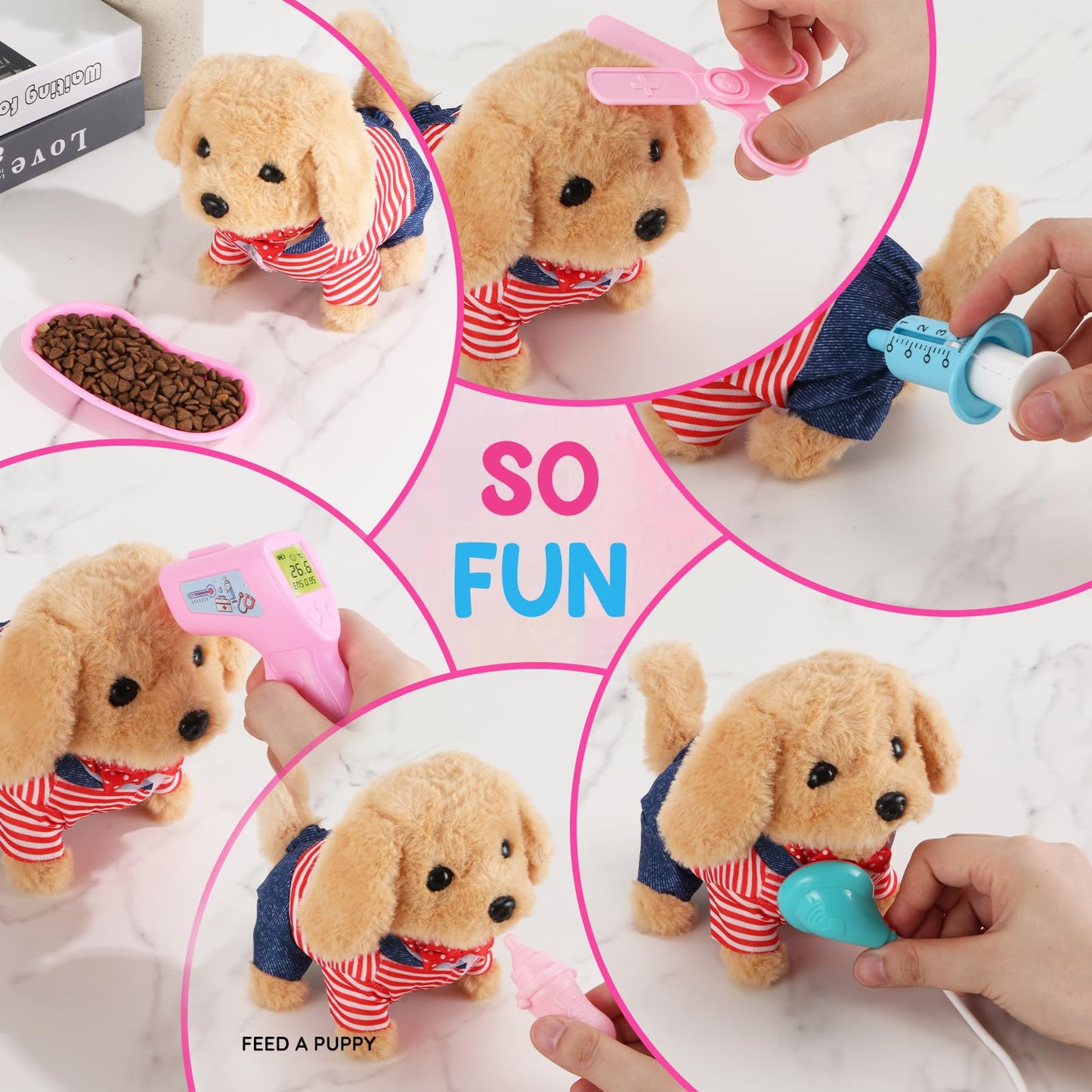 Skymetis Toddler Toy 10 Pcs Interactive Retriever Robot Dog Toy - Walking & Stuffed Puppy with Stethoscope for Vet Role Play, Educational Toddler Gifts for 3 Year Old Girl