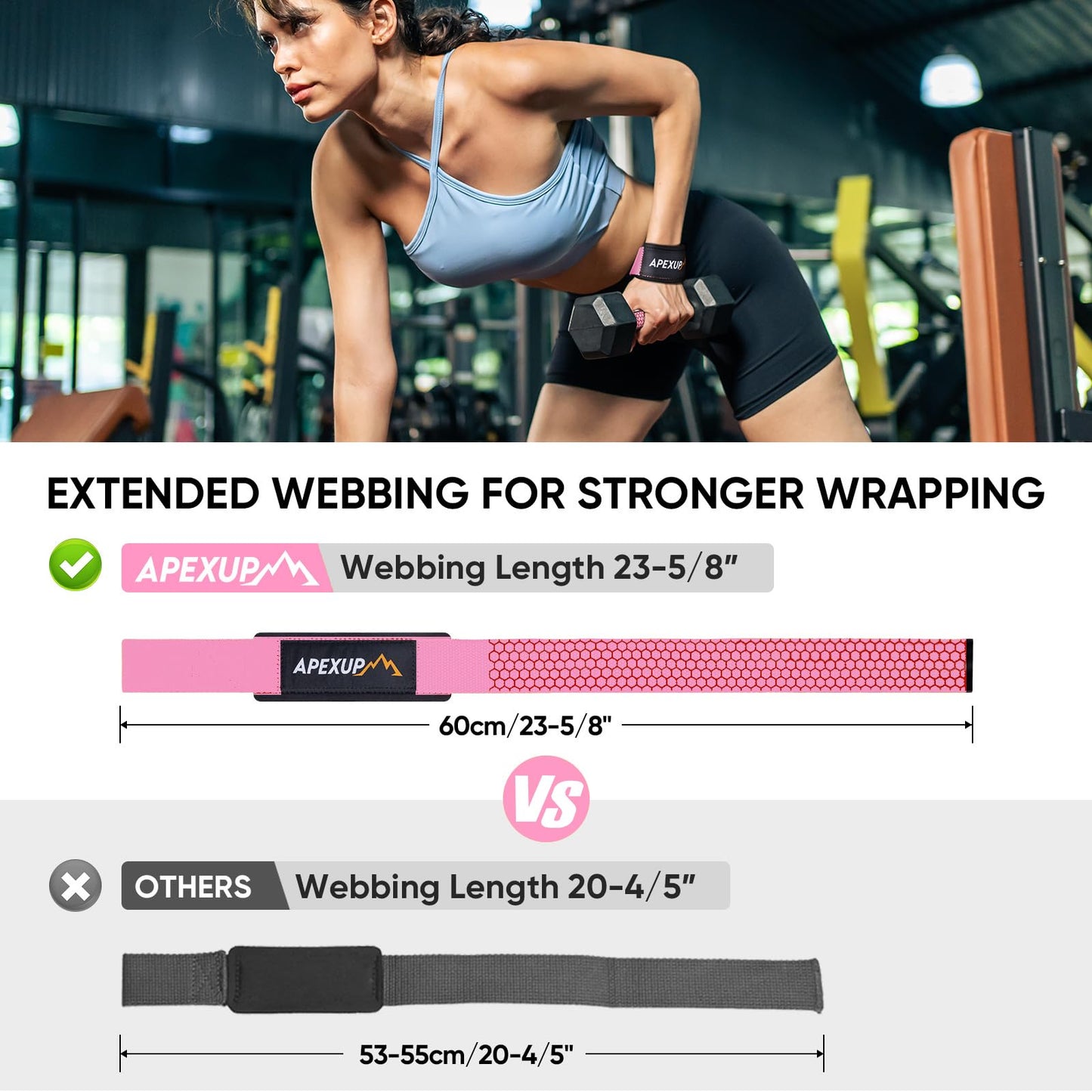 APEXUP Weight Lifting Straps for Weightlifting, Lifting Wrist Straps Gym, Deadlift Strap, Anti Slip Silicone Weightlifting Strap Men Women Powerlifting, Strength Training (Pink, 2 Pair)