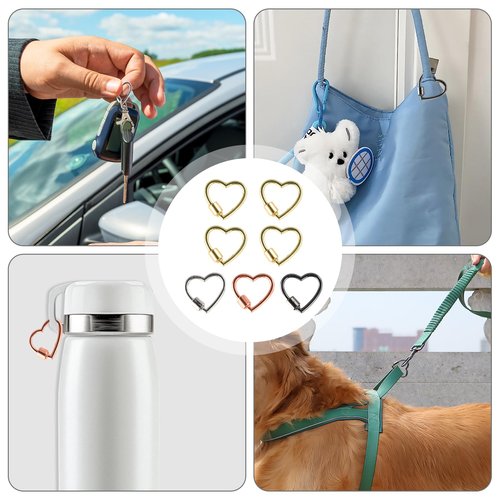 7pcs Heart Carabiner,Metal Screw Carabiner, Heart Shaped Key Ring,Strong and Durable,Not Easy to Fade,Suitable for Camping,Hiking,Fishing Trips(Gold*4+Silver*1+Rose Gold*1+Black*1)