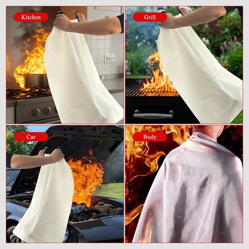 DOKIBI Emergency Fire Blanket, 1 Pack 40” x 40” Fiberglass Fire Suppression Fireproof Blanket with Double-Sided Silicone Coating for Home, Kitchen, Fireplace, Grill, Car, Office, Warehouse