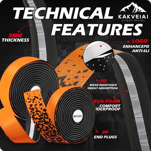 ARVORUM Bike Handlebar Tape, Bicycle Bar Tape, Cycling Grip Tape, (Set of 2) EVA Padded Bar Tape Bicycle Handlebar Tape, with 4pcs Bike Handlebar End Plugs, Soft Comfortable, Wear Resistant(Orange)