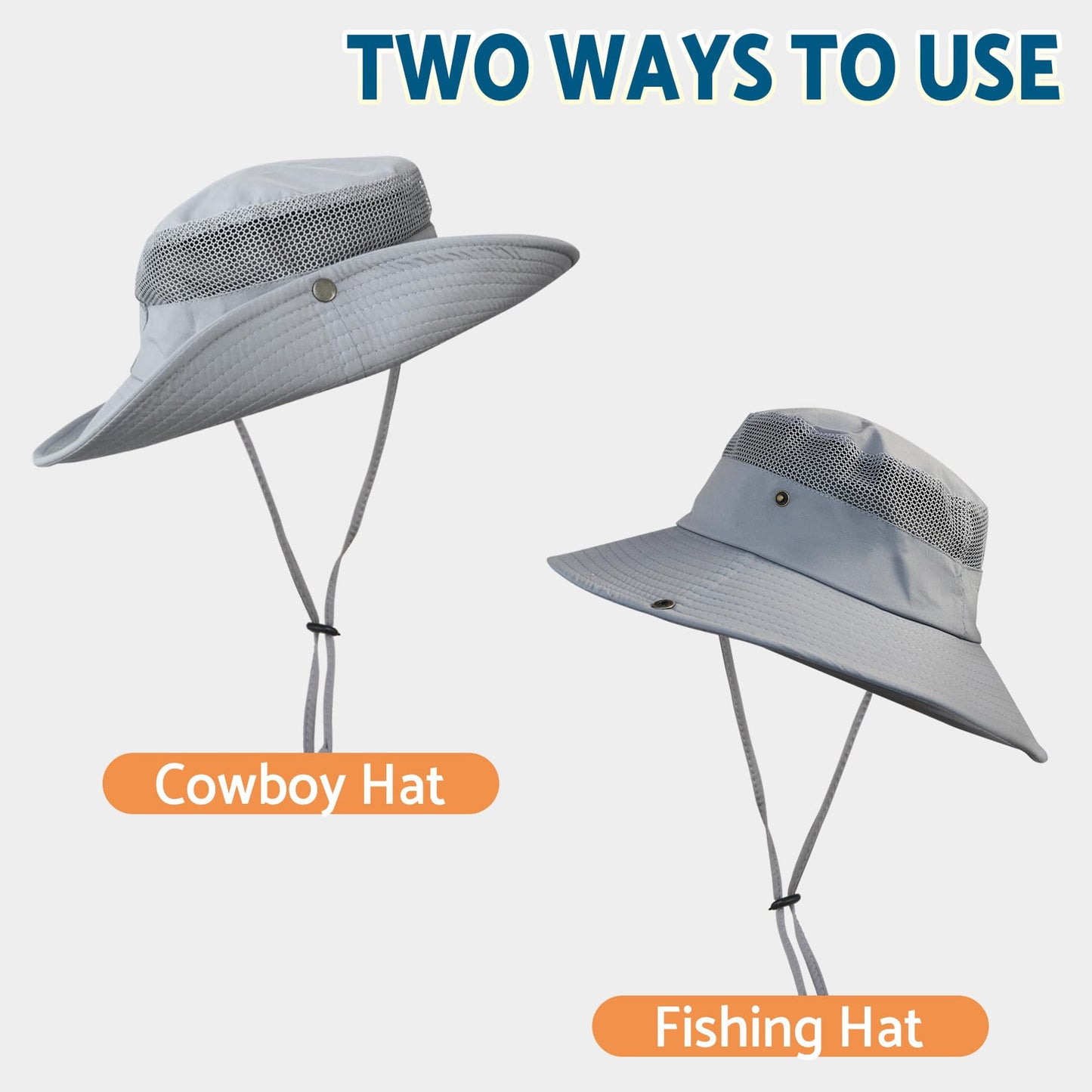 PFFY Sun Hats for Men Women Wide Brim Bucket Hat UPF 50+ Outdoor Beach Hiking Fishing Hat Darkgray (with Top Mesh)